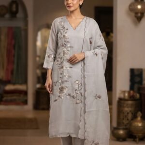 Ice Blue Kurti Set With Dupatta