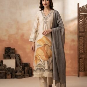 Big Floral Print Kurta Set With Dupatta
